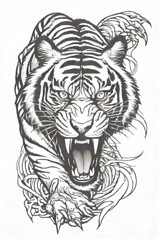 Angry Tiger With Claws Reaching Out