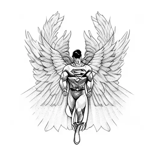 Angel Man In Superman Pose With Wings