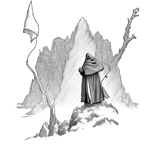 Hermit Standing On A Mountain Looking Down On An Old City