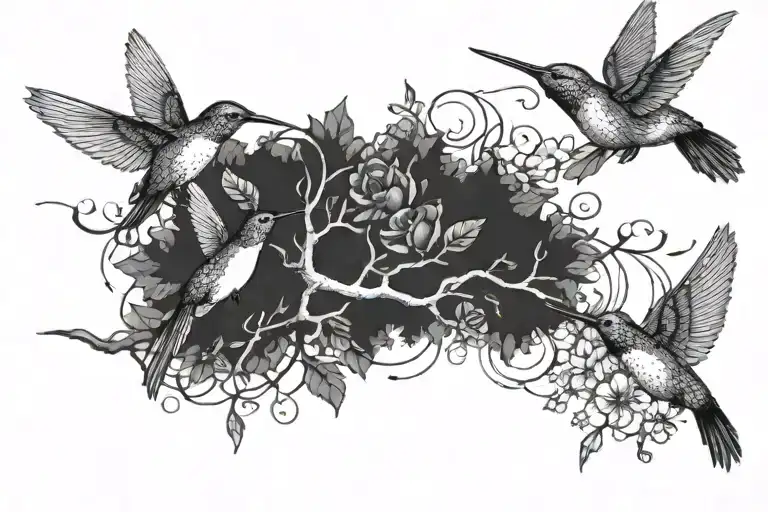 2 Humming Bird Flying Around Tree Growing