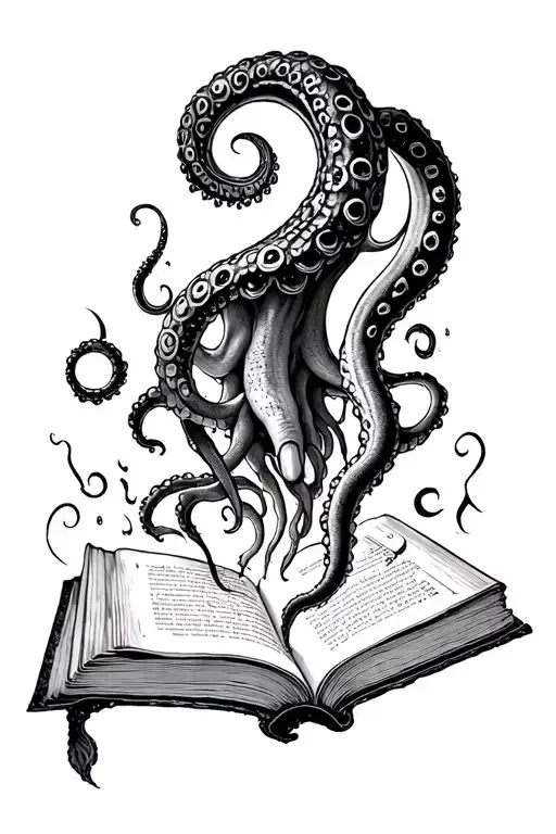 Realistic Tentacles Reaching Out Of Open Magical Book