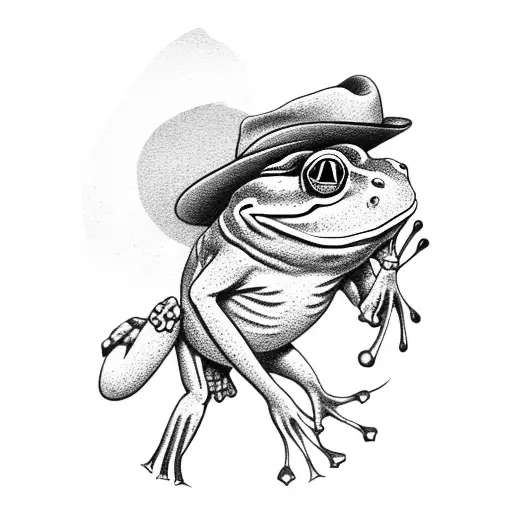 Frog Wearing A Cowboy Hat With A Knife