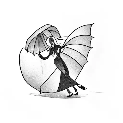 Old School Cartoon Girl Gliding With An Umbrella