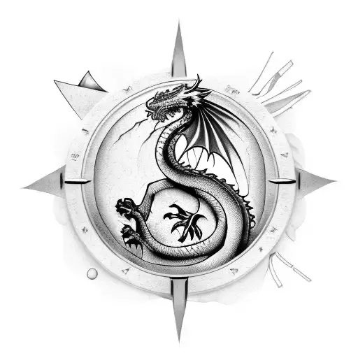 Dragon Wrapped Around Dagger Above Broken Clock