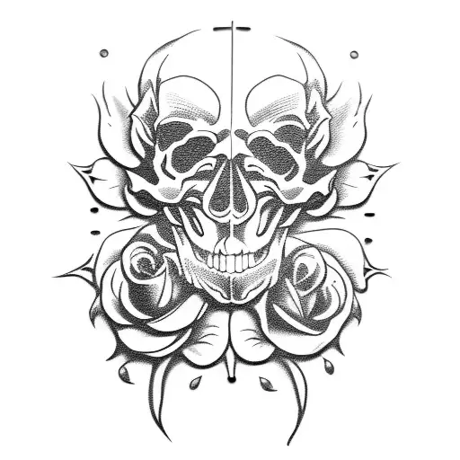 Skull Clock Knife Roses