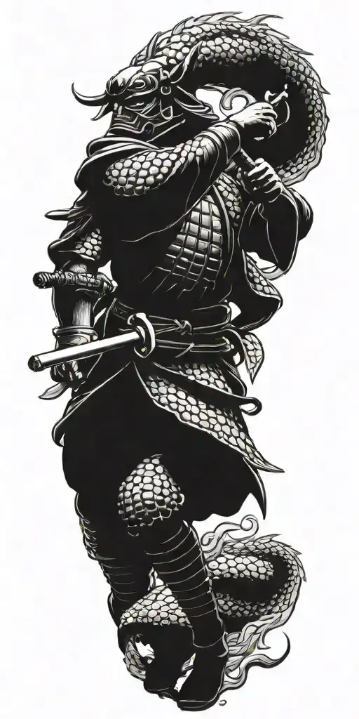 Samurai Warrior Battling A Dragon From A Popular Video Game