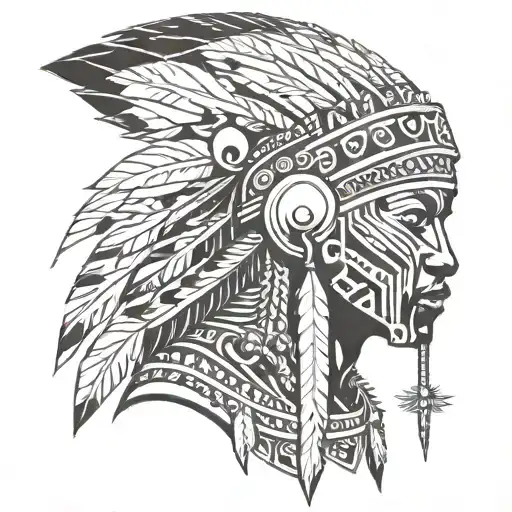 African Warrior With Native American Headress Pattern Incorporating