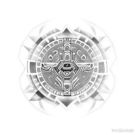 Aztec Calendar Merged With Tribal Elements