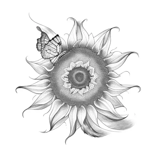 A Radiant Sunflower Surrounded By Fluttering Butterflies