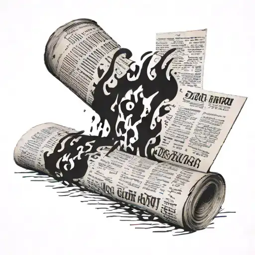 Create A Tattoo Of A Burnt Newspaper With Headlines And Paragraph In Black And Some Red In It