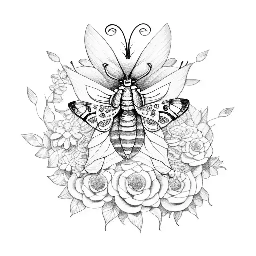 A Moth And Butterfly Hybrid Surrounded By Flowers In A Surreal Garden