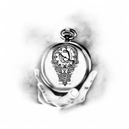 Tattoo Of A Pocket Watch With The Hands Pointing To The Time Of Birth And Death