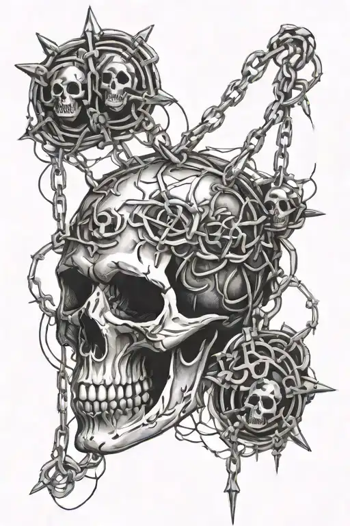 Skull And Chains And Barbed Wire
