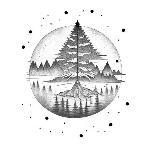 A Moon With Stars And Trees And Lake