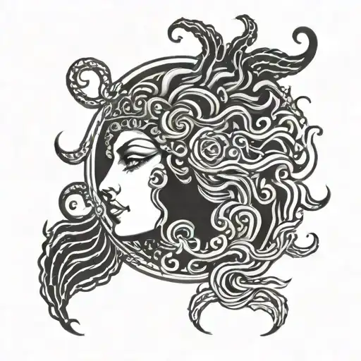 Half Medusa Face On With Half Sun On Left Side