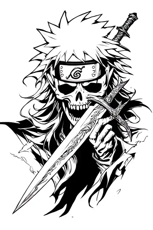 The God Of Death From Naruto With A Dagger In The Mouth
