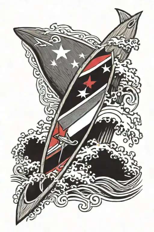 Wood Surf Board With Senegal Flag Bug Wave Crashing With Plane Line Arround