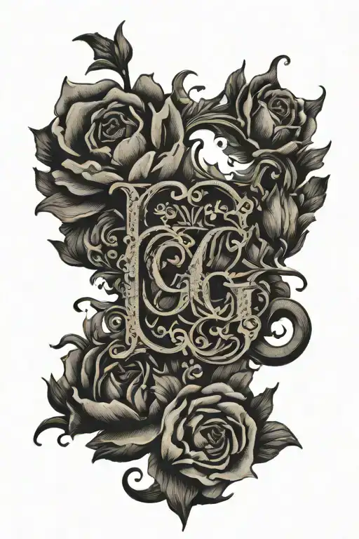 Black Letter G 'S Crown Surrounded By Bold Flowers