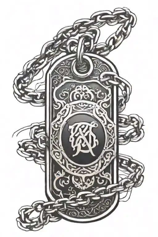 A Dog Tag With A Chain Wrapping Around A Forearm