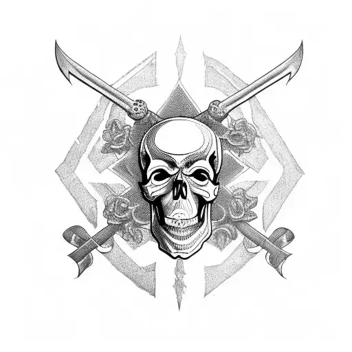 An Intricate Design Of A Skull With Crossed Arrows Behind It