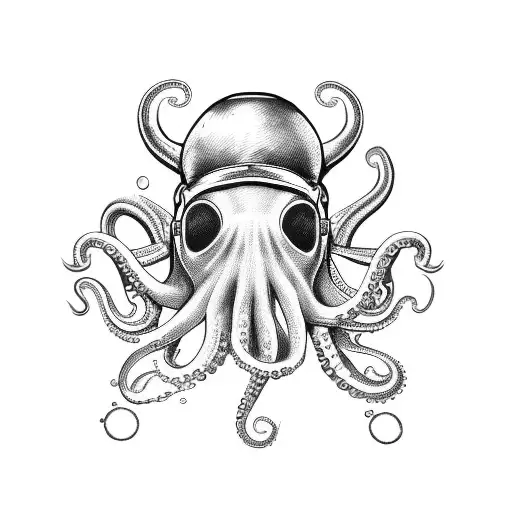 Octopus With Scuba Diver Helmet Grabbing A Sniper Rifle