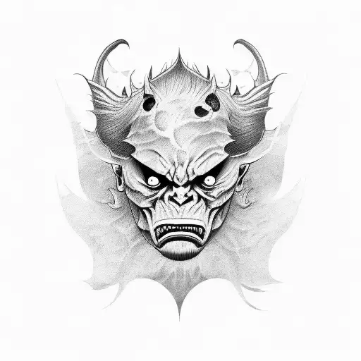 Scary Creepy Oni Mask Tattoo Design