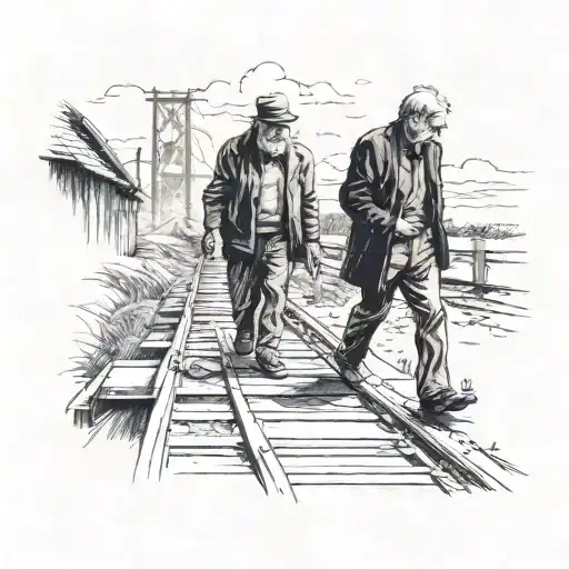 Siloutof An Old Man Walking His Grandson Down A Railroad Track