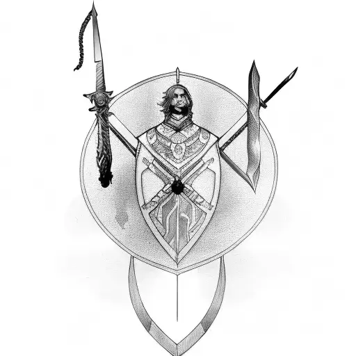 Achilles Portrait With Sword And Shield