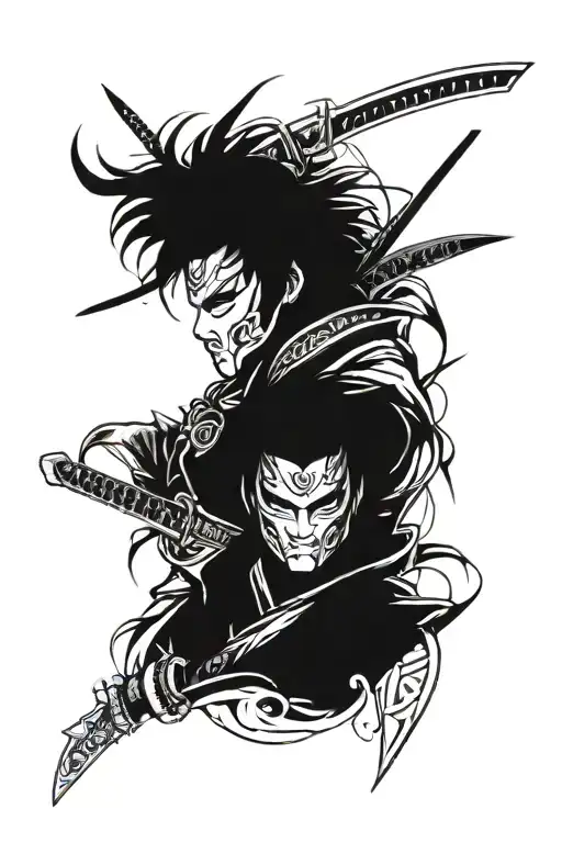 Samurai Warriors With Cyberpunk Opera Mask