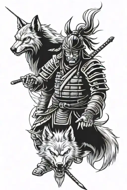 Samurai Warriors With Wolf Mask With Marked
