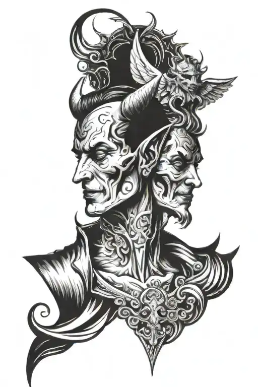 Devil And Angel Whispering Neck Tattoo Design