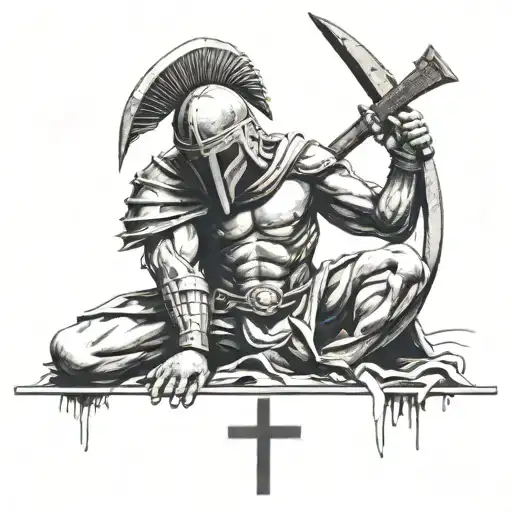 Spartan Bowing Down To A Cross