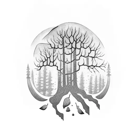 Trees With Nordic Runes And Ravens For Forearm