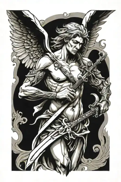 Arch Angel With Sword Wrapped Around Fore Arm