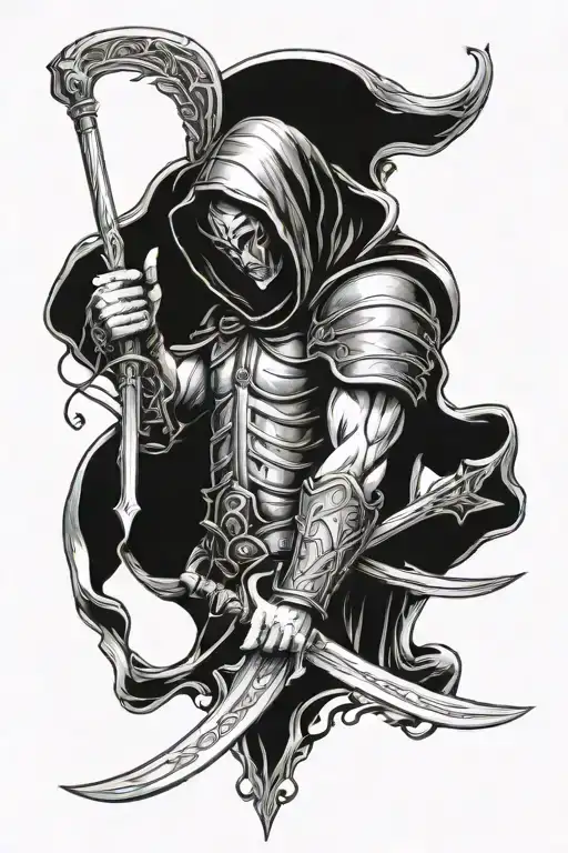 Hooded Arch Angel Holding A Sword Downwards