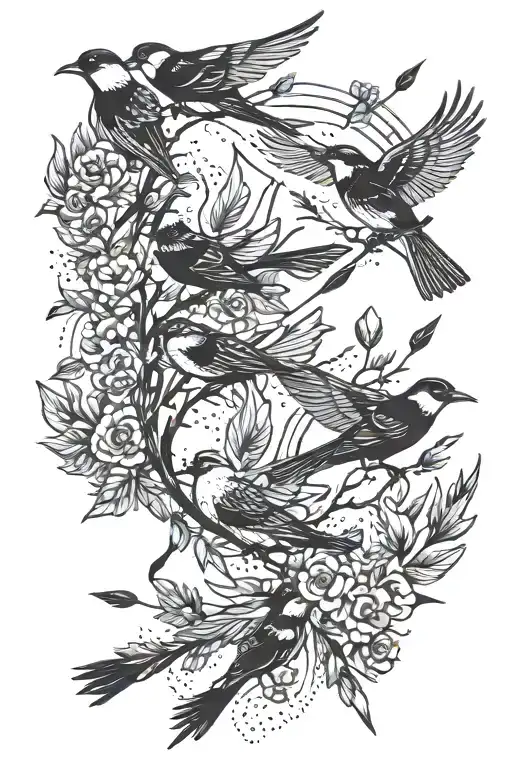 Flock Of Birds And Arrow