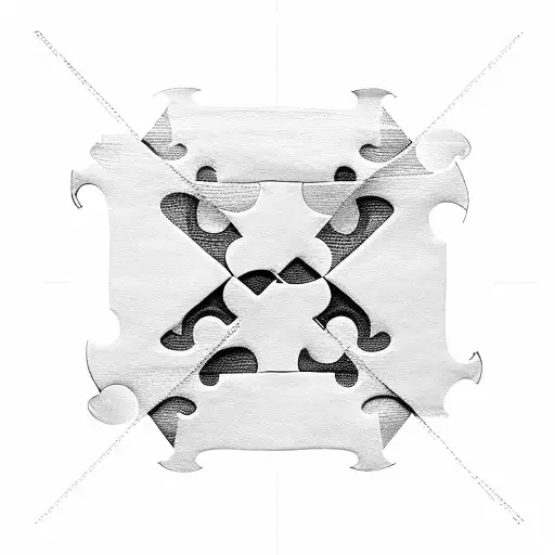 Puzzle Piece Geometric Abstract Shadows Blackwork