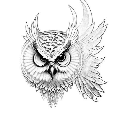 Owl Whit The Open Wings Hunting A Mouse