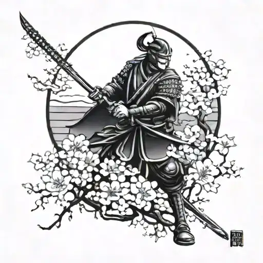 Dark Samurai With Sakura And Moon Background