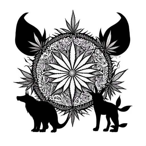 An Intricate Mandala Featuring Animal Silhouettes And Marijuana Plants