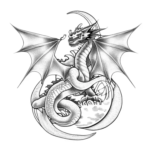 Dragon With Flowers And A Moon