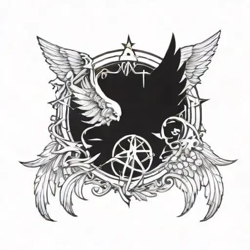 Alchemy Symbols Intertwined With Angel Wings