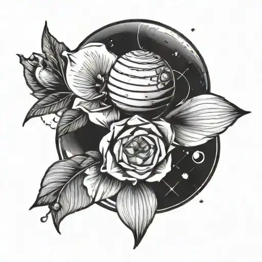 Flower And Planet Saturn