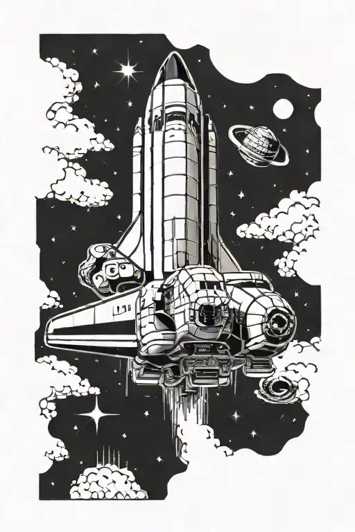 Space Shuttle Flying Through A Nebula With Intricate Circuit Board Details