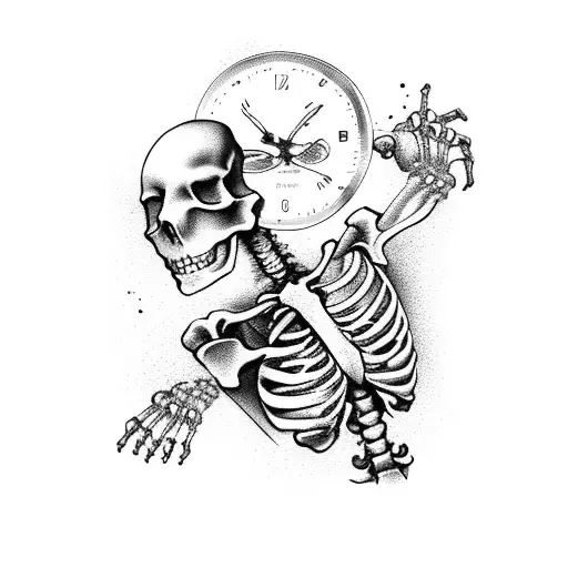 Hourglass With Skeleton Dissolving To Dust Holding A Book