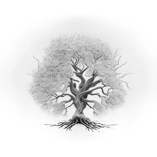 A Majestic Oak Tree With Intricate Roots Spreading Across The Forearm