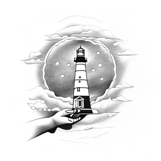 Lighthouse With An Owl On Top And A Hand Reaching Ou Of The Whater