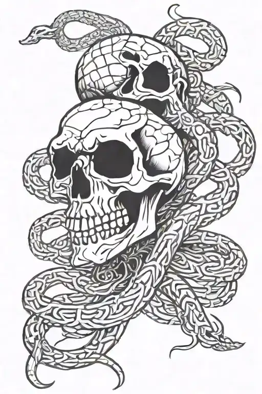 Skeleton Intertwining Snakes Crawling Up Leg Sleeve