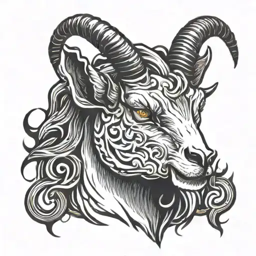 A Demonic Goat's Head With Flames Of Fire Coming Out Of Its Eyes And The Phrase Hail Satan