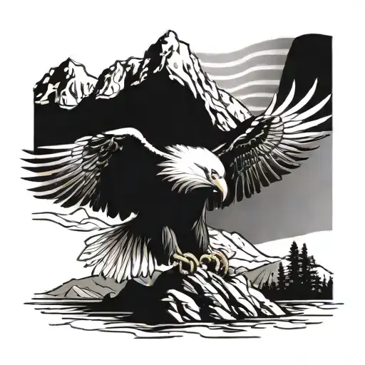 A Majestic Bald Eagle Soaring Over A Mountain Range With An American Flag In Its Talons